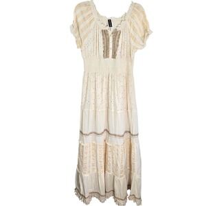 Me 2 Magic Maxi Dress‎ Eyelet Lace Trim Cream Cottagecore Prairie Dress Size 2X